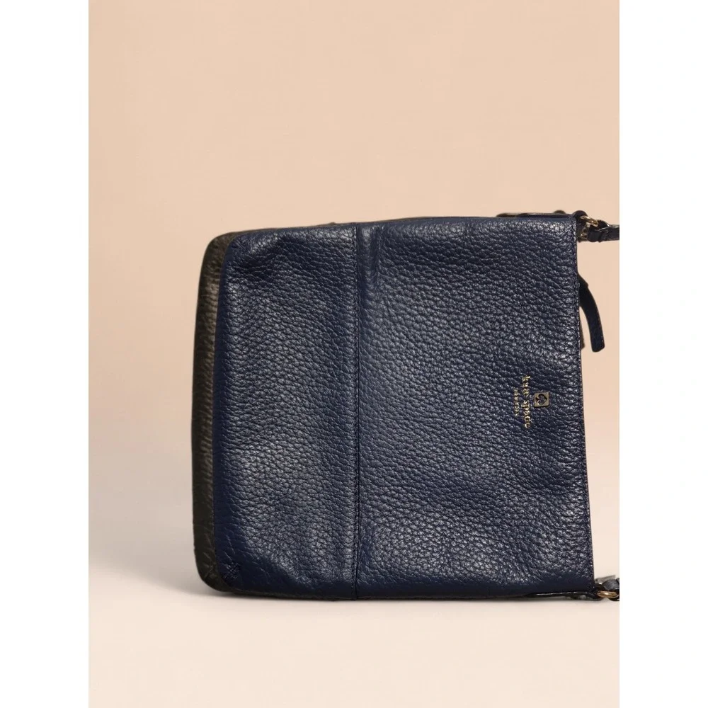 Kate Spade New York Navy‎ Blue Pebbled Leather Crossbody Bag  Striped Lining